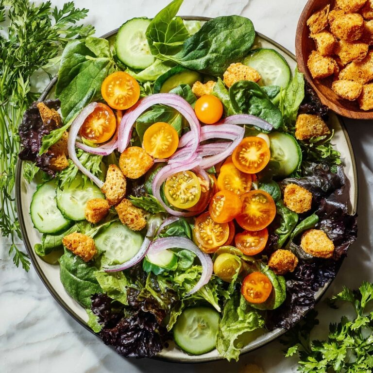 Fresh Mixed Green Salad with Tomatoes, Cucumber, and Red Onion Recipe