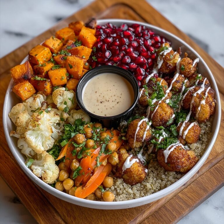 Golden Roasted Vegetable & Chickpea Harmony Bowl with Creamy Tahini Drizzle Recipe