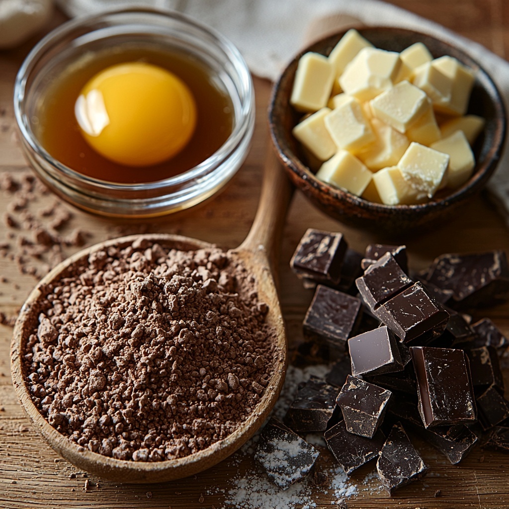unsalted butter softened in a small glass bowl, light golden yellow with creamy texture; a heap of packed brown sugar showing rich, deep caramel tones with a slightly moist granulated surface; a small pile of white granulated sugar crystals sparkling softly; a single large egg yolk in a clear bowl, vibrant orange-yellow and glossy; a small glass dish of clear vanilla extract with warm amber hues; a neat mound of all-purpose flour, bright white and powdery with fine texture; a pinch of fine sea salt in a tiny ceramic spoon; scattered golden toffee bits with crystalline crunchy texture; a small bowl of dark chocolate shavings and mini chocolate chips, matte and glossy deep brown; a drizzle of golden caramel sauce pooling beside a silver spoon; all ingredients carefully arranged on a clean, light wooden surface with subtle natural grain, gentle natural light casting soft shadows enhancing textures and colors, styled with minimal rustic props like wooden spoons and a folded linen napkin for warmth and authenticity; delicate crumbs and a few stray toffee bits for visual interest and casual elegance; overhead shot, top down view, flat lay photography, professional food styling --ar 1:1 --q 2 --s 750 --v 6.1