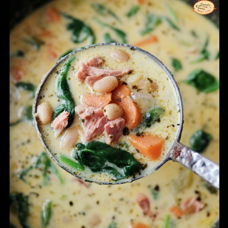Ham and White Bean Soup with Spinach and Cream Recipe